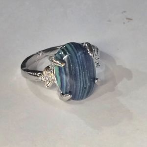 POLISHED MALACHITE STONE FASHION SILVER SIZE 6 LADIES RING